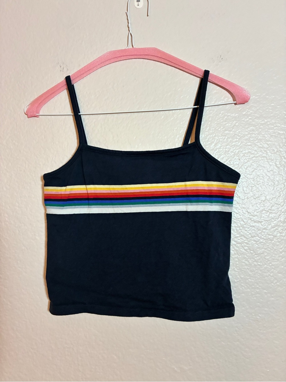 Brandy Melville Navy Blue Rainbow Stripe Crop Cami Tank Top Women's One Size Y2K
